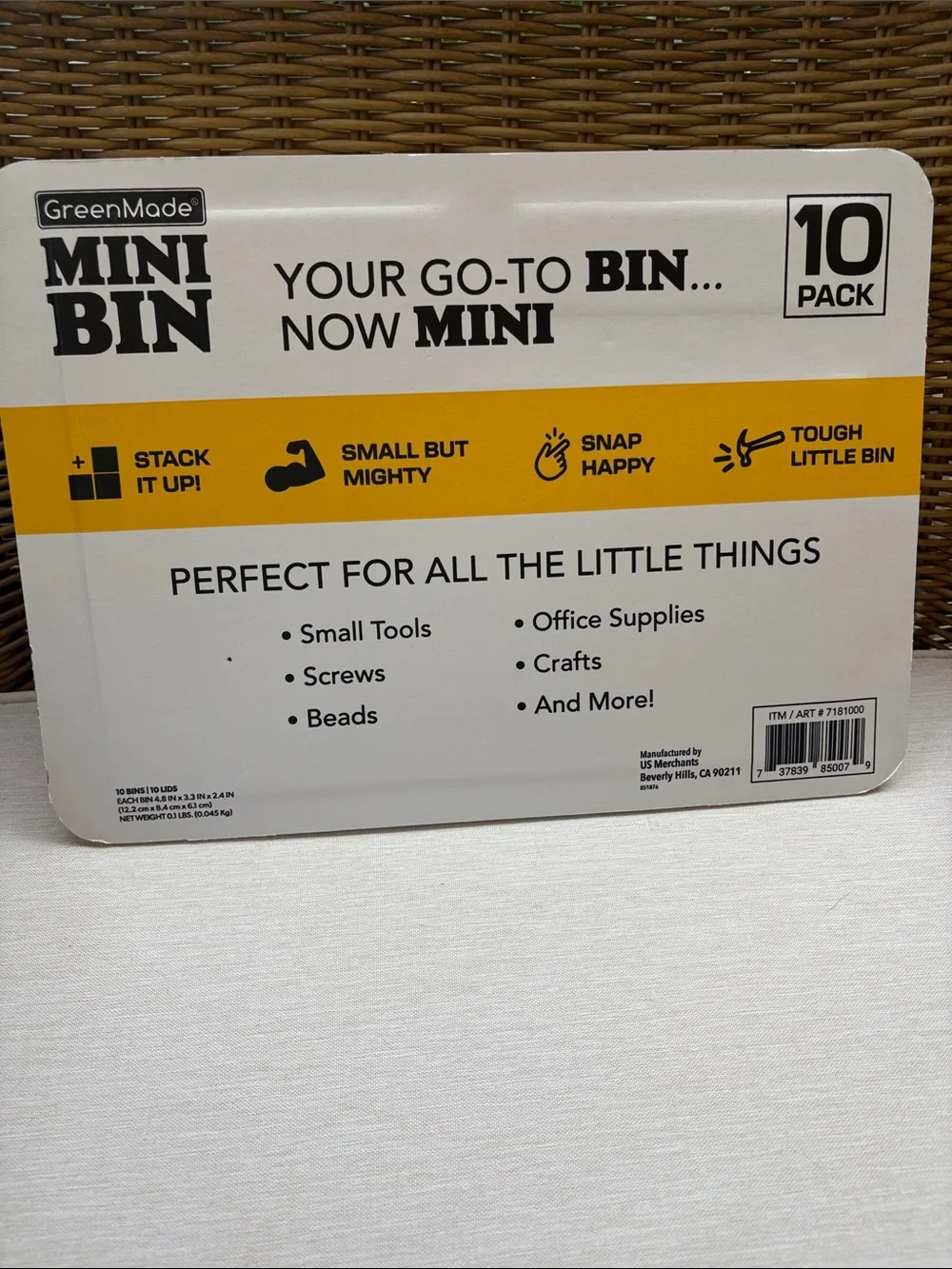 Green Made Mini Storage Bins 10-Pack — Yellow Lids with Black Bin Containers